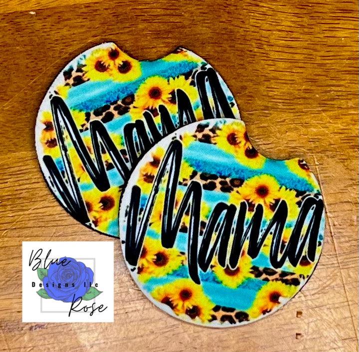 Sunflower Mama Car Coasters - Blue Rose Designs LLC