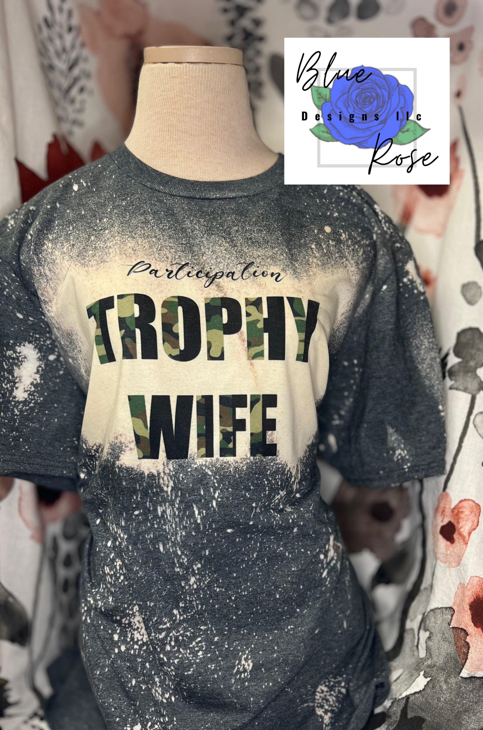 Participation Trophy Wife (Pastel Cheetah) Bleached Tee - Blue Rose Designs LLC